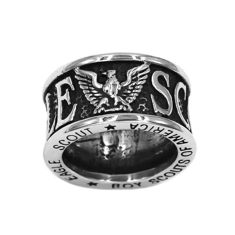 Wholesale Eagle Scout Ring Stainless Steel Jewelrys Classic Boy Scouts of America Biker Ring Military Mens Ring SWR00915A