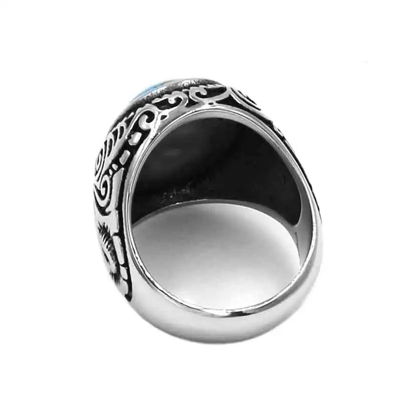 Wholesale Charm Blue Stone Rings Stainless Steel Jewelry Fashion Indian Style Biker Ring For Men Women SWR0910A