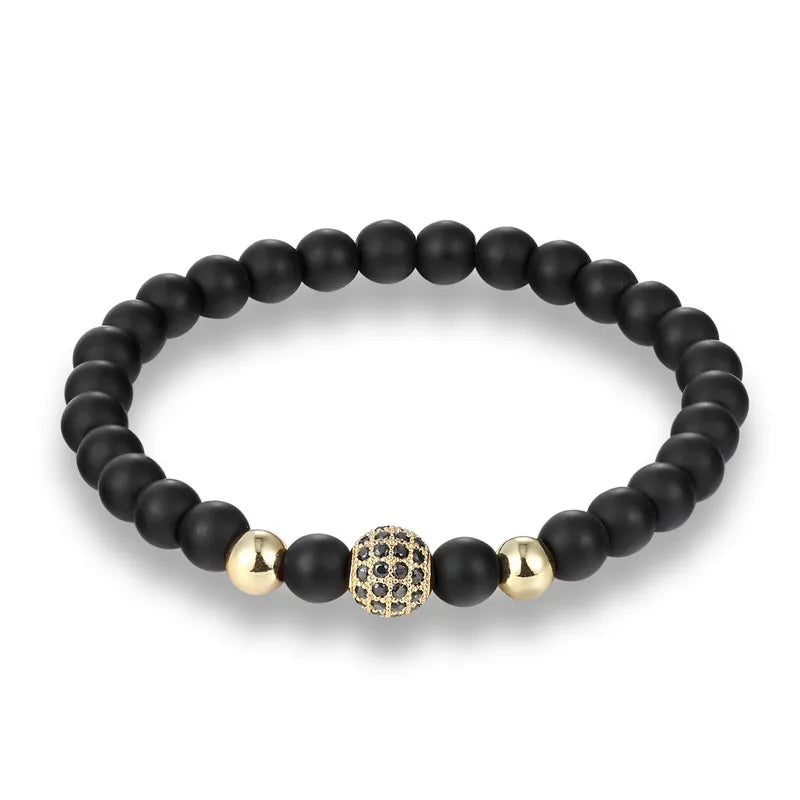 MKENDN Fashion Black CZ Ball Men Bracelet Natural Stone Matte Beads Charm Bracelets Men Jewelry Yoga pulsera hombres