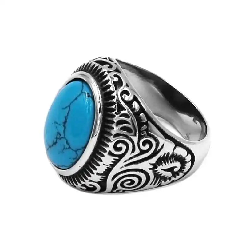 Wholesale Charm Blue Stone Rings Stainless Steel Jewelry Fashion Indian Style Biker Ring For Men Women SWR0910A