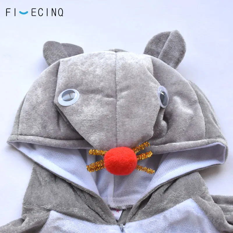 Animal Small Mouse Cosplay Costume Boy Girl Child Cartoon Pajama Gray Short Sleeve Funny Suit Halloween Carnival Jumpsuit Kids