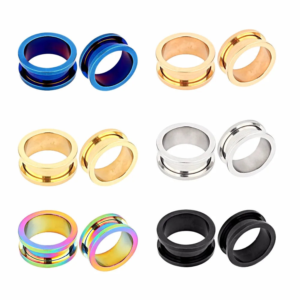 NORDVEST 1Pair Stainless Steel Screw Ear Tunnel Double Flared Expander Ear Plug Gauge Round Body Jewelry Piercing 3-25mm 6Colors