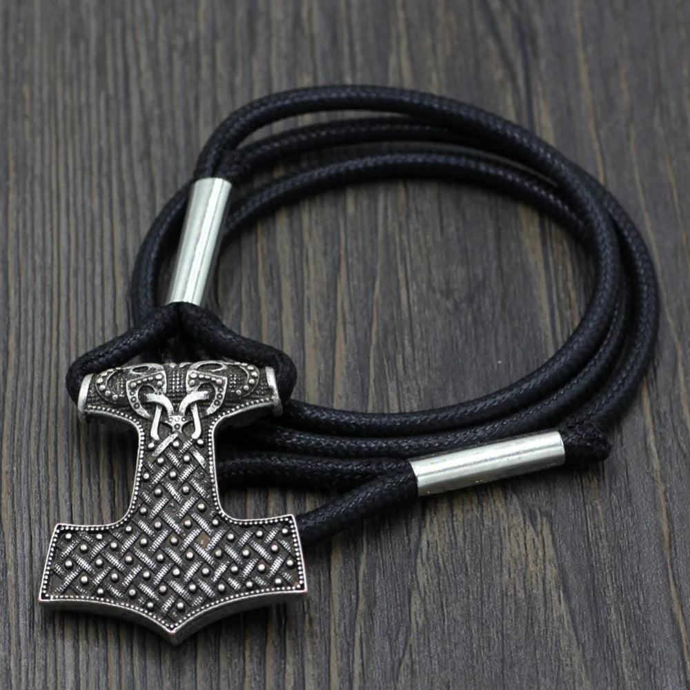 Leather Adjustable Viking Odin Raven Thors Mjolnir Hammer Viking Amulet Hammer Scandinavian Norse Bracelet for Men Jewelry