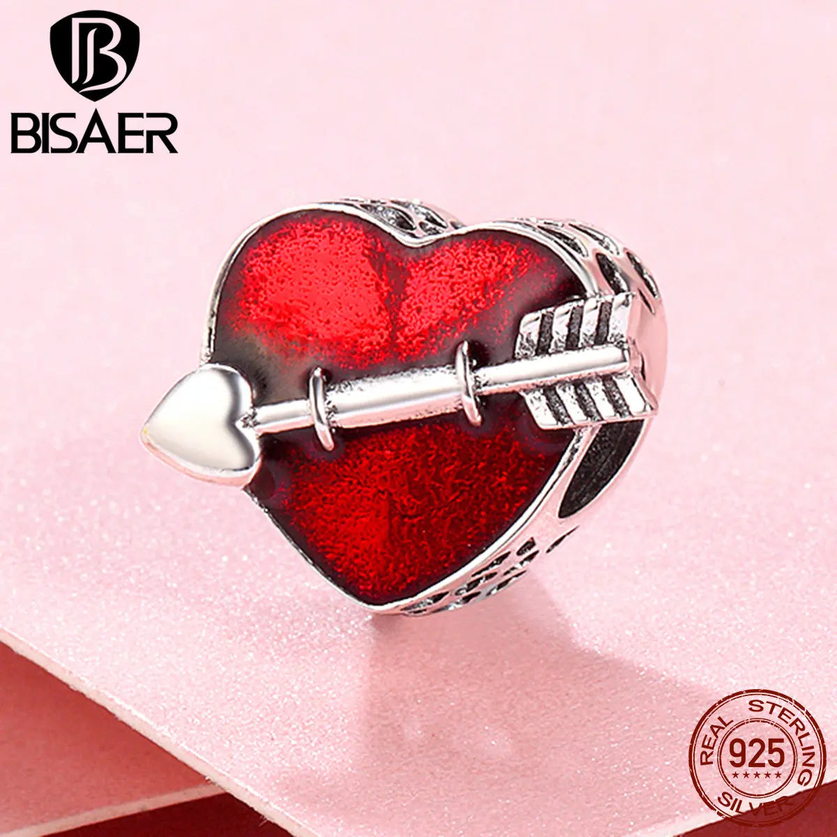 100% 925 Sterling Silver Red Love Heart, First Love Arrow Beads Charm Fit Women Bracelet Charms Silver 925 Original Fine Jewelry