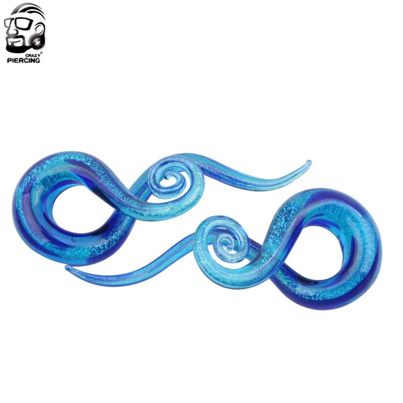 1 pair Blue Pyrex Glass Ear Spiral Taper Gauge Ear Plug Expander Stretcher Flesh Tunnel Piercing Body Jewelry 5-12mm