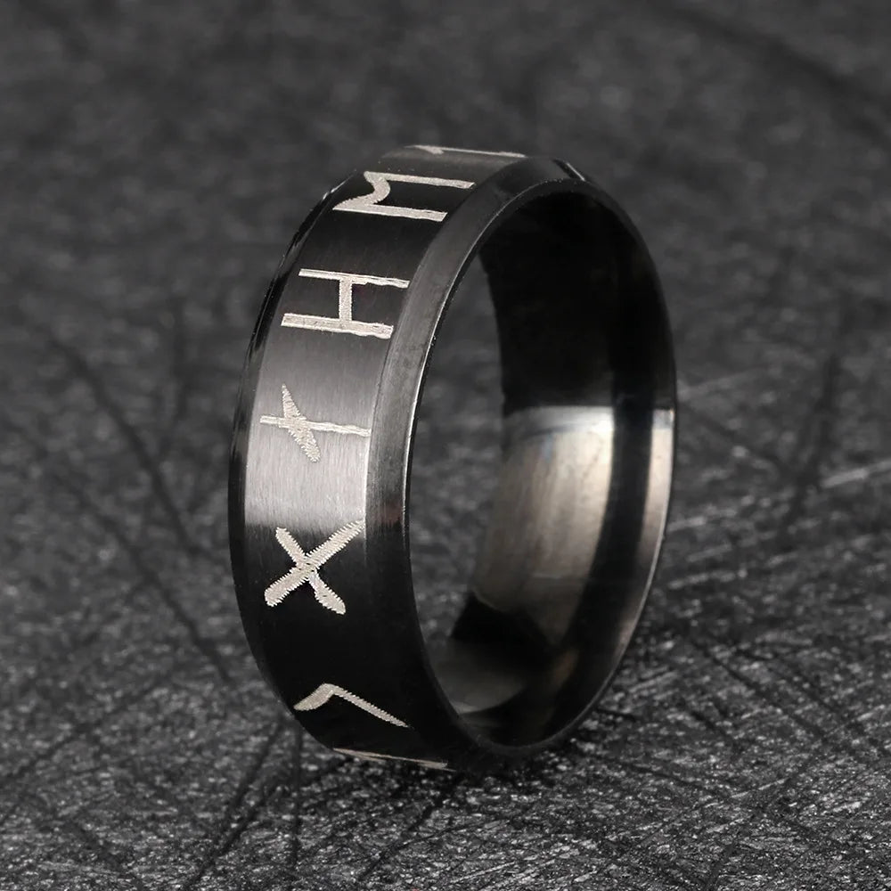 Edelstahl Herren Wikinger Runenring mit Elder Futhark Nordische Runenringe Mythologie Wikinger Schmuck Ringe Für Frauen Dropshippin