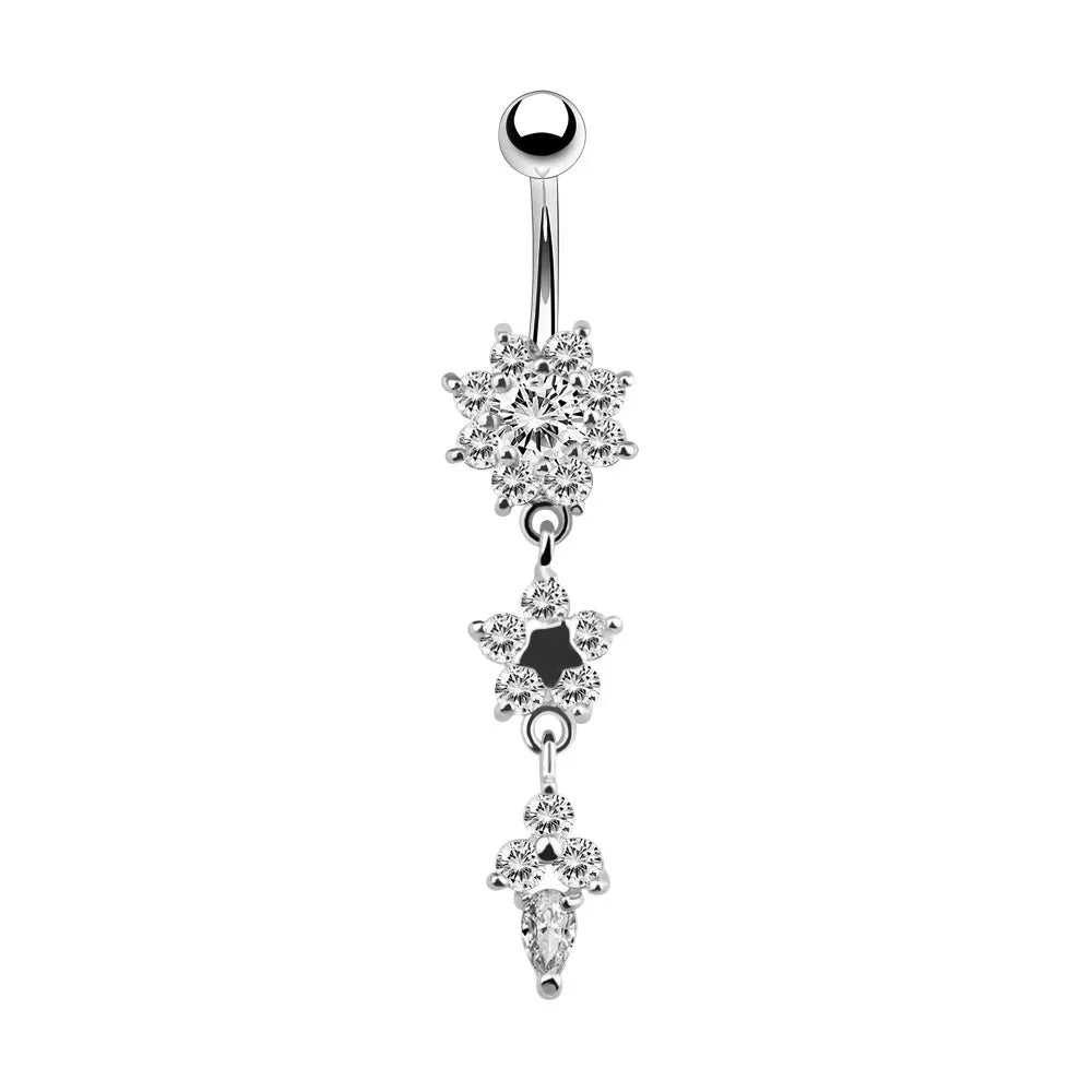 Hot Sexy Dangled Stainless Steel Belly Button Rings 10 Colors Flower Navel Piercing Ombligo Women Earrings Piercing Body Jewelry