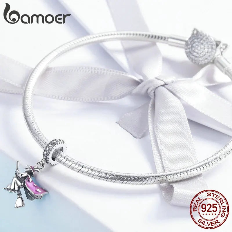 BAMOER Authentic 100% 925 Sterling Silver Magic Witch Pendant Charms fit for Women Bracelets DIY Jewelry Halloween Gift SCC914