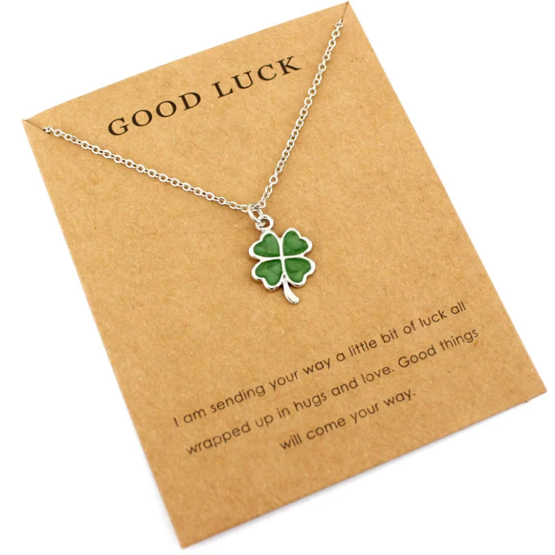 Lucky Four-leaf Clover Fortune Shamrock Pendants Necklaces Waves Sea Turtle Women Jewelry Lover's Christmas Gift