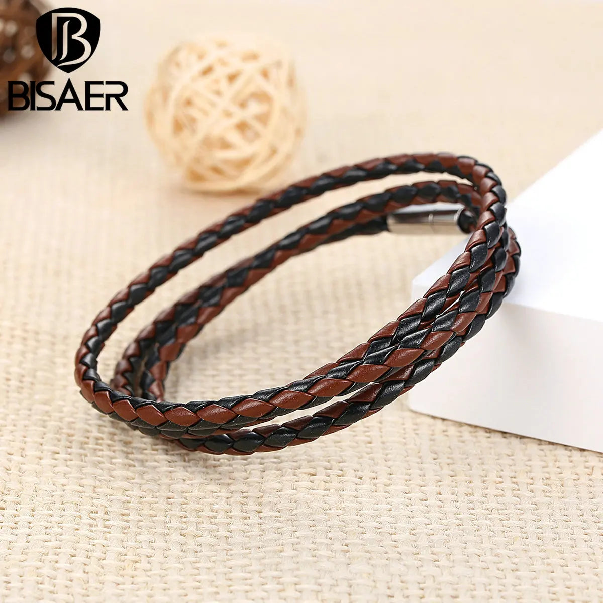 Pulsera de cuero BISAER barata al por mayor para hombres y mujeres con cadena larga ajustable, pulseras rojas con imán, joyería WEV0063-6