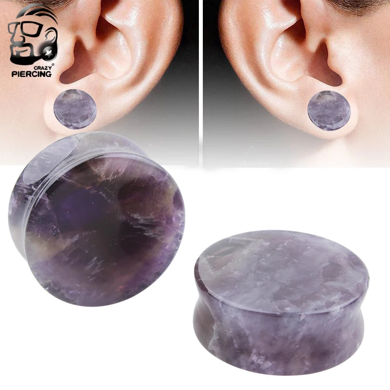 1 Pair Natural Stone Ear Plug Purple Amethysts Rose Quartzs Flared Earring Gauge Piercing for Women Men Body Jewelry 5-25mm