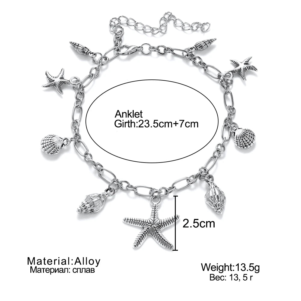 Vintage Anklets for Women Starfish Pendant Anklet Summer Beach Foot Ankle Bohemian Anklet Bracelet On Leg Jewelry 2023