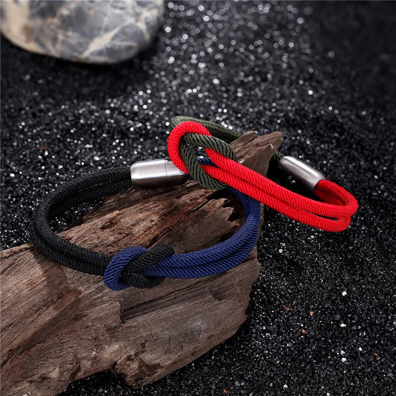 MKENDN High Quanlity Men Women Color mixing Knot Leather Stainless Steel Magnet Buckle Navy Style Friendship Jewelry Pulseras