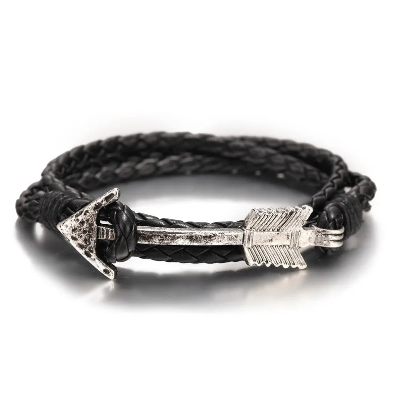 MKENDN New Arrival Multilayer charm leather Vintage Bronze  Arrow bracelet anchor bracelet for men women lovers' gift