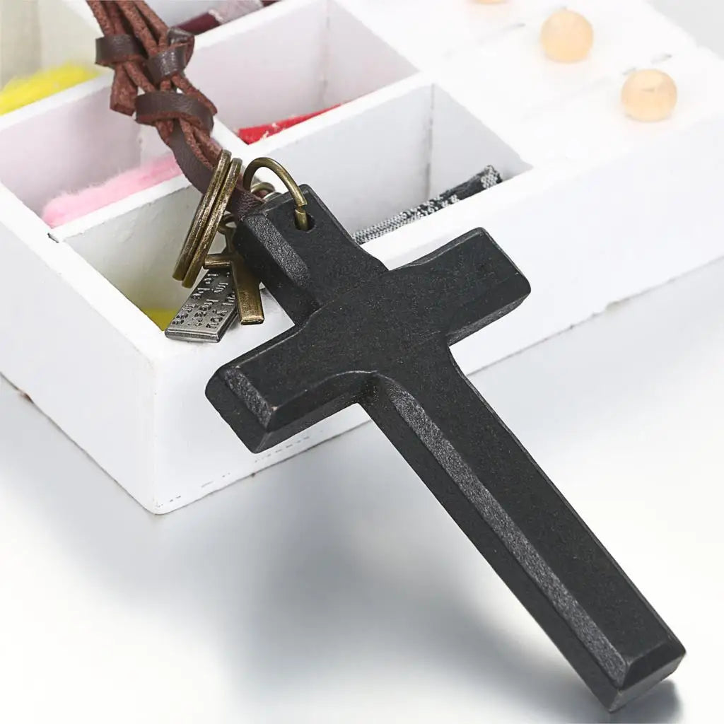 Vintage Wooden Cross / Crucifix Necklace for Men and Women with Adjustable Rope - Madeinsea©