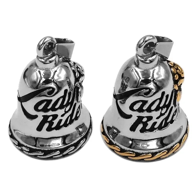 Pendentif Cloche Biker Rose Lady Rider Acier Inoxydable Mode Live To Ride Eagle Cadeau de Noël Pour Femme SWP0514A (Avec boule en acier)