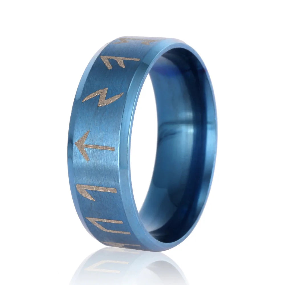 Edelstahl Herren Wikinger Runenring mit Elder Futhark Nordische Runenringe Mythologie Wikinger Schmuck Ringe Für Frauen Dropshippin