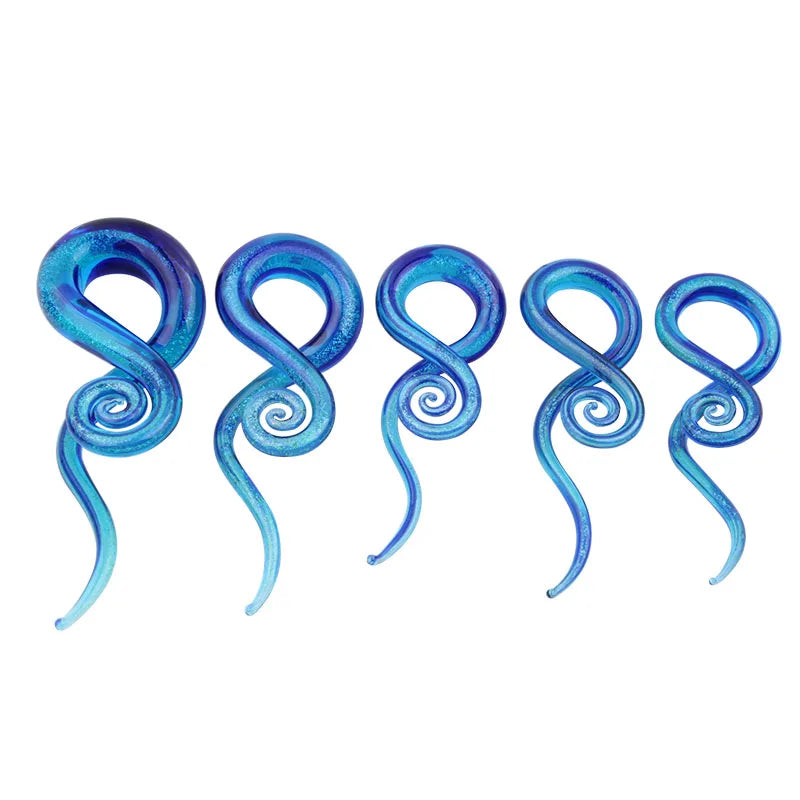 1 pair Blue Pyrex Glass Ear Spiral Taper Gauge Ear Plug Expander Stretcher Flesh Tunnel Piercing Body Jewelry 5-12mm