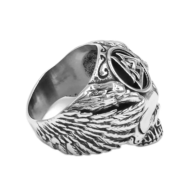 Viking Odin Ravens Skull Ring Stainless Steel Jewelry Norse Viking Valknut Amulet Eagle Wings Biker Men Ring Wholesale SWR0935A