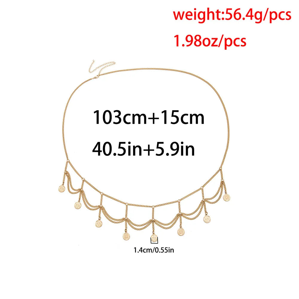 bls-miracle Boho Multi-level Gold Color Coin Pendant Waist Chain For Women Fashion Jewelry Belt Body Chains Party Gift Jewelry