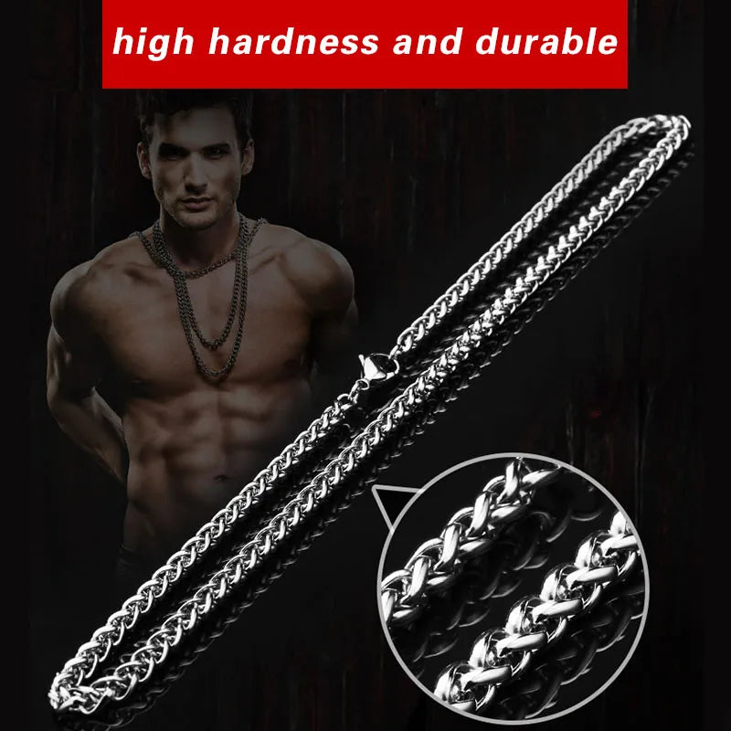 Beier Stainless Steel Necklace Trendy Wheat Chain Necklace Boy Men's Necklace Chain Silver Color  LLBN1006