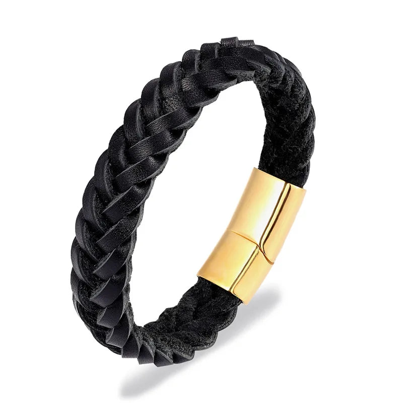 MKENDN 2021 Fashion Stainless Steel Chain Genuine Leather Bracelet Men Vintage Simple Male Braid Jewelry for women