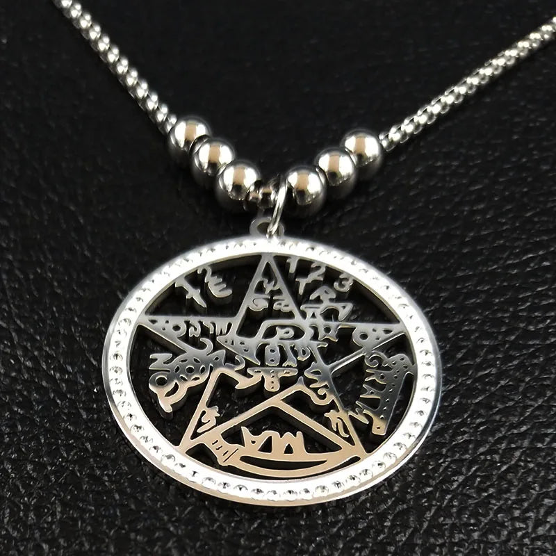 Witchcraft Tetragrammaton Pentagram Necklace Star Long Stainless Steel Necklace Jewelry esoterismo y brujería articulos N131