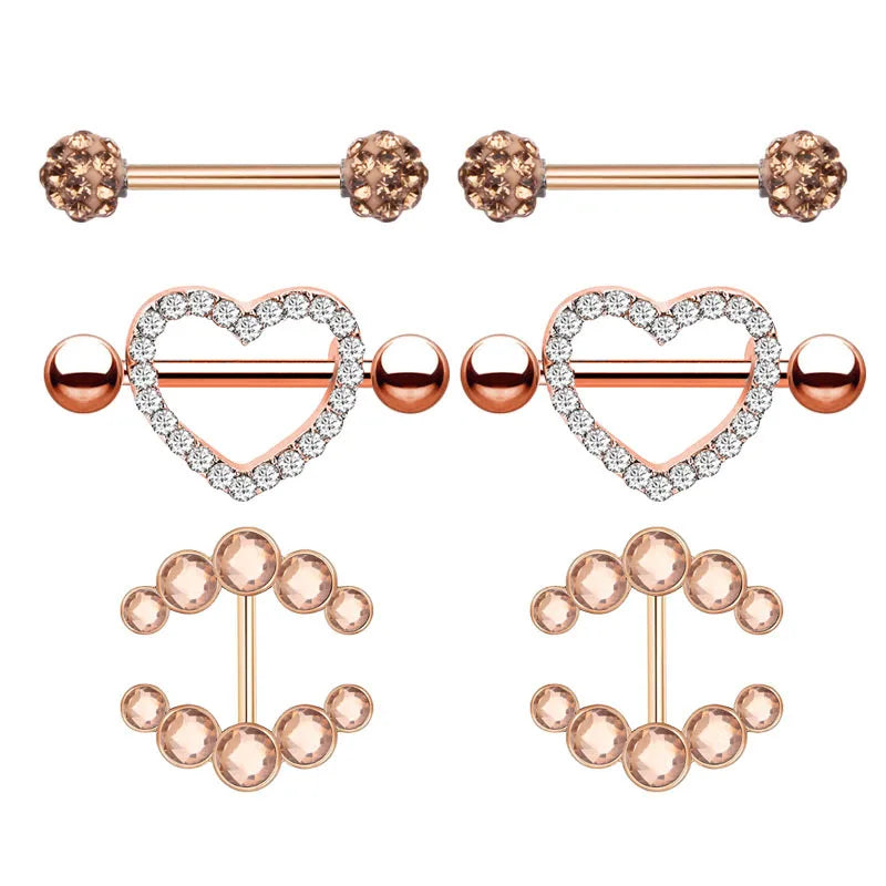 Mixed-style Nipple Ring Sets 3 Pairs Flower Heart Butterfly Nipple Piercing Lot Stainless Steel Cute Cat Bear Shield Bar Jewelry