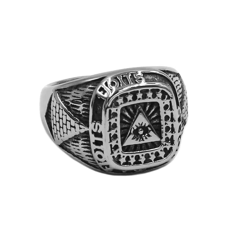 Illuminati Pyramid Egyptian Eye Ring Stainless Steel Jewelry Fashion Pyramids of Egypt Stars Biker Mens Ring Wholesale SWR0929A