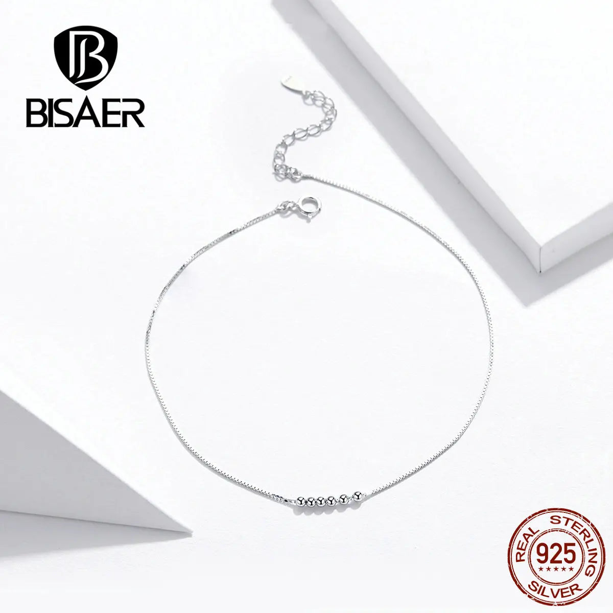 BISAER 925 Sterling Silver Lobster Clasp Anklets Women Anklets  Simple Long Chain Hypoallergenic for Women Fine Jewelry ECT007