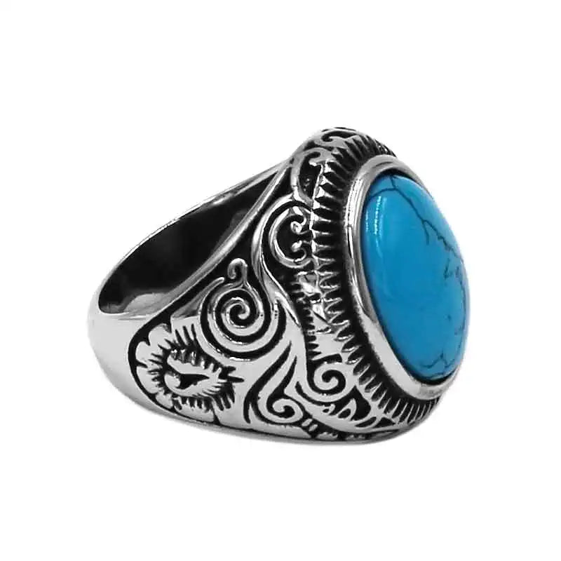 Wholesale Charm Blue Stone Rings Stainless Steel Jewelry Fashion Indian Style Biker Ring For Men Women SWR0910A