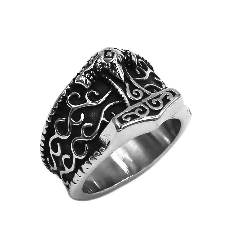 Norse Viking Myth Thor Hammer Ring Stainless Steel Jewelry Classic Tribal Celtic Knot Wolf Biker Men Ring Wholesale SWR00919A