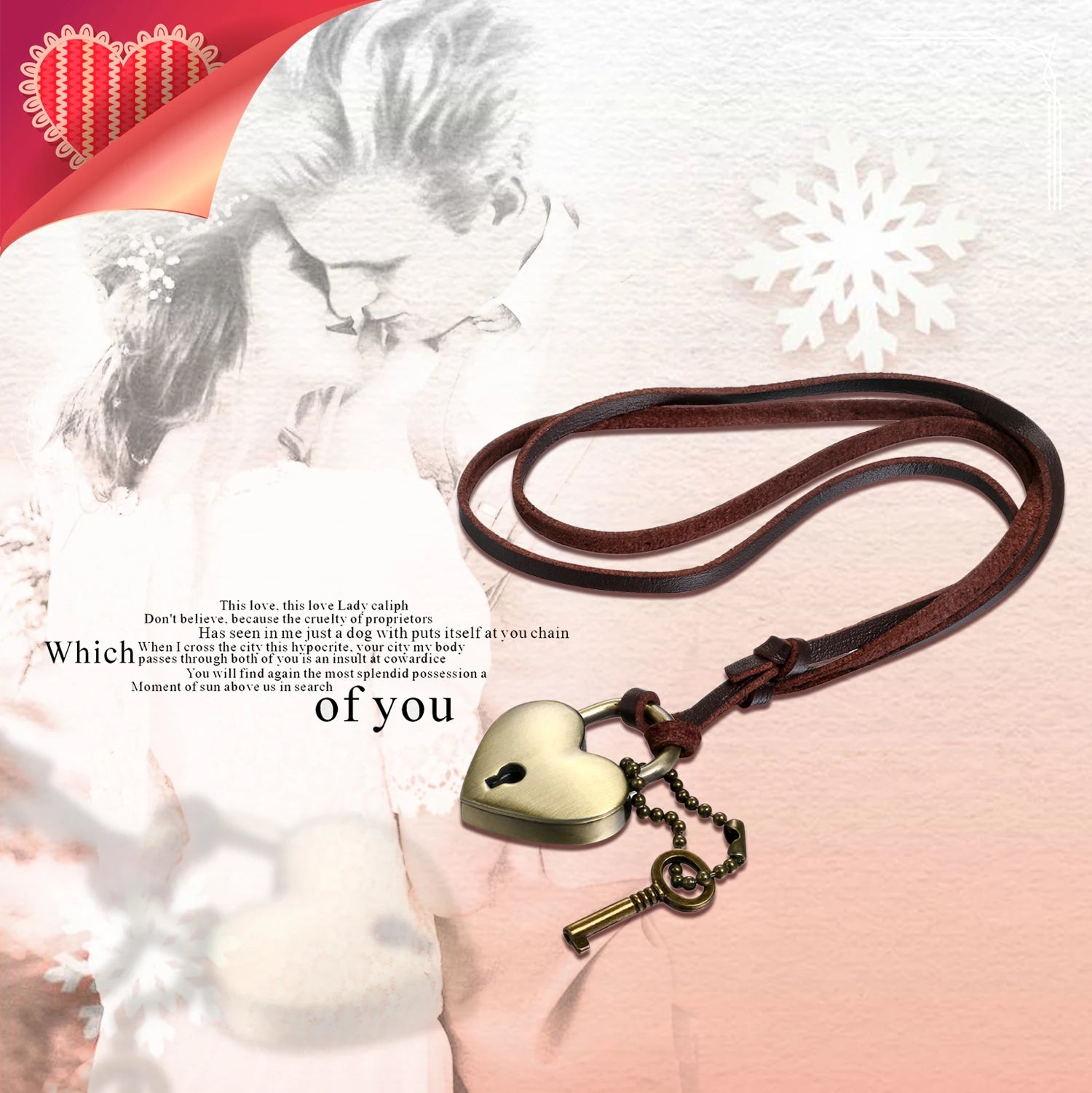 BONISKISS Vintage Key Lock Heart Pendant Rope Leather Chain for Men Women Adjustable Necklace Fashion Family Love Couple Gift