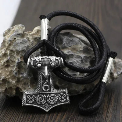 Leather Adjustable Viking Odin Raven Thors Mjolnir Hammer Viking Amulet Hammer Scandinavian Norse Bracelet for Men Jewelry