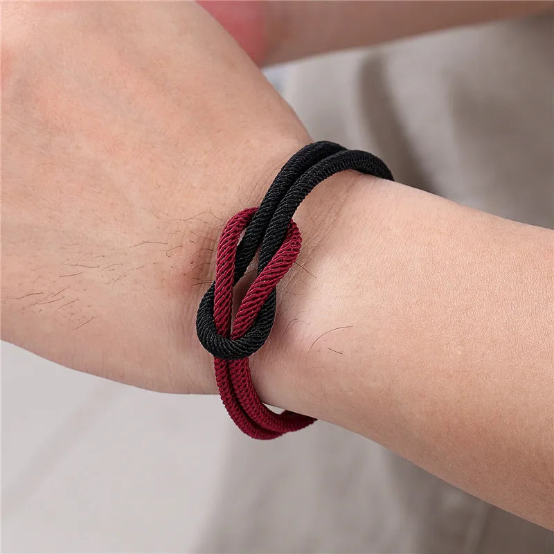 MKENDN High Quanlity Men Women Color mixing Knot Leather Stainless Steel Magnet Buckle Navy Style Friendship Jewelry Pulseras