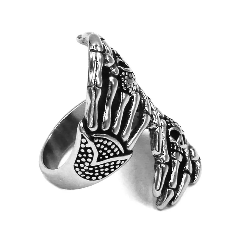 Wholesale  Norse Viking Wolf Skull Hands Ring Stainless Steel Jewelry Nordic Rune Odin Symbol Amulet Biker Mens Ring SWR0939A