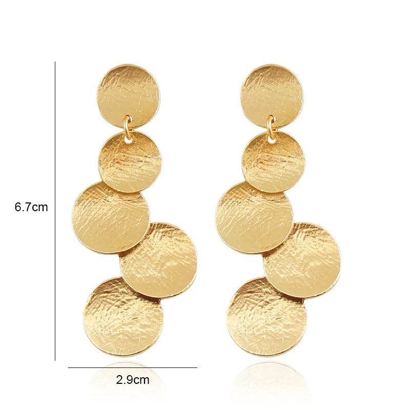 European Exaggerated Irregular Uneven Drop Earrings for Female Disc Multi-layer Ladies  Round Long Earrings Boho Ear Jewelry