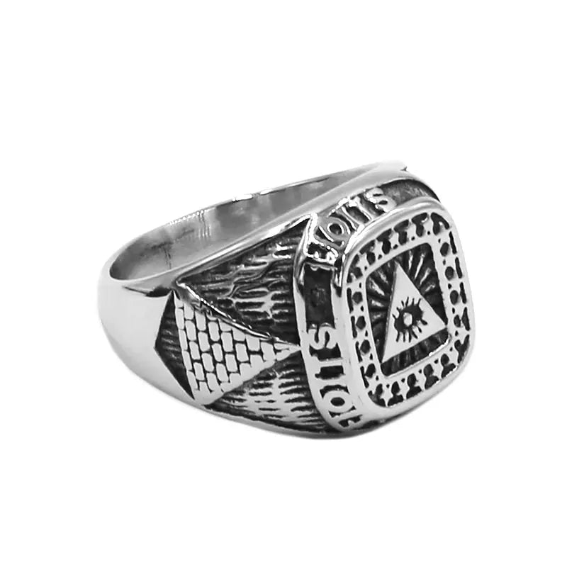 Illuminati Pyramid Egyptian Eye Ring Stainless Steel Jewelry Fashion Pyramids of Egypt Stars Biker Mens Ring Wholesale SWR0929A