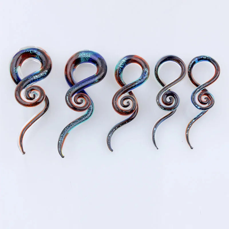 Pair Glass Ear Spiral Taper Ear Weight Hanger Glass Twist Earring Gauges Stretching Expander Piercing Body Jewelry 5mm-12mm