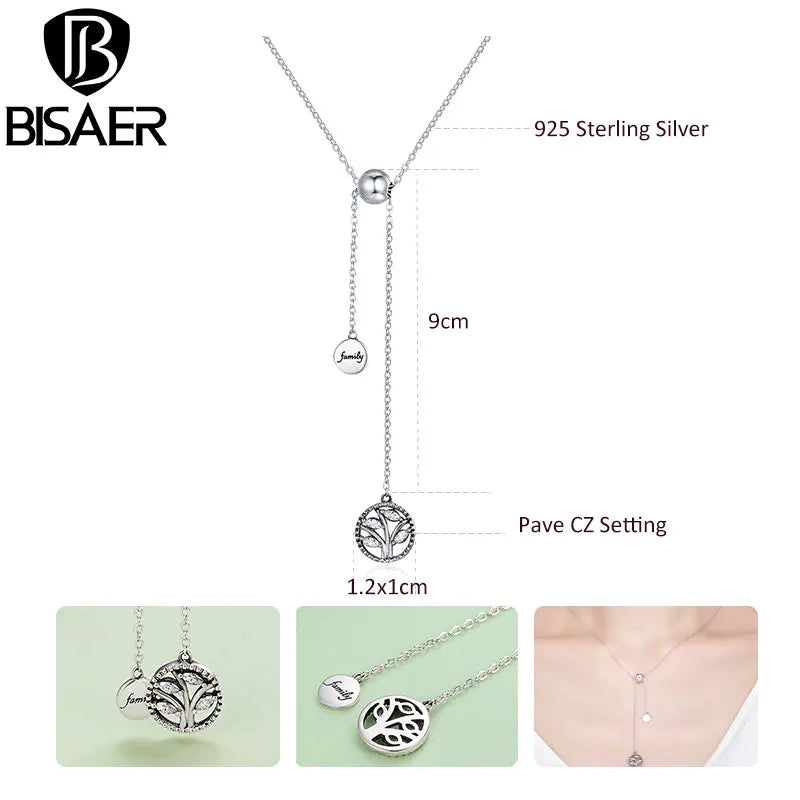 BISAER 925 Sterling Silver Key Zircon Necklaces Angel Wings Neck Heart Chain Plated Platinum Women Light Luxury Fine Jewelry