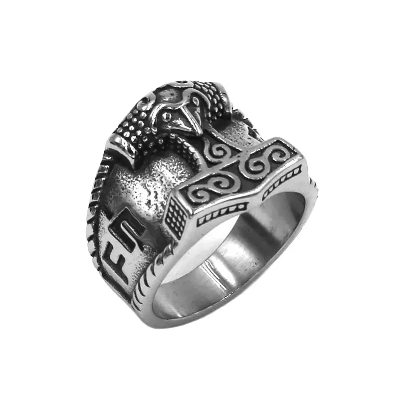 Norse Viking Myth Thor Hammer Ring Stainless Steel Jewelry Classic Tribal Celtic Knot Wolf Biker Men Ring Wholesale SWR00919A