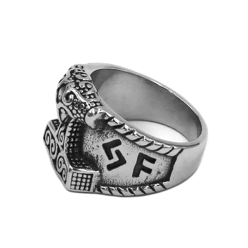 Norse Viking Myth Thor Hammer Ring Stainless Steel Jewelry Classic Tribal Celtic Knot Wolf Biker Men Ring Wholesale SWR00919A