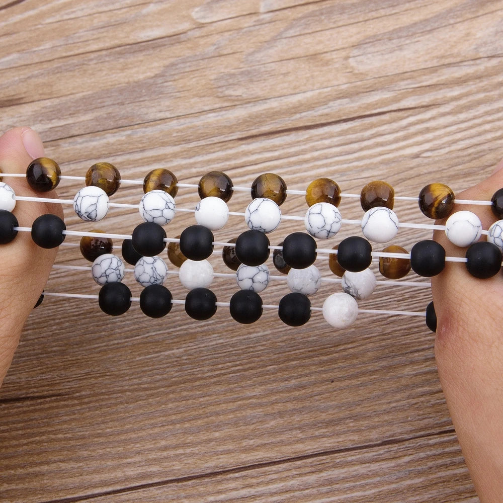 Female Male Marble Bead Tiger Eye Bead Blue Bead Lava Natural Stone Bead Bracelet Wide 8MM Stone Handmade Jewelry