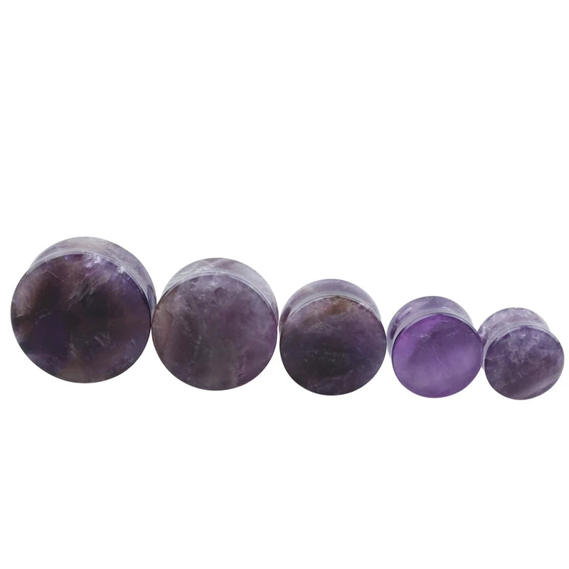 1 Pair Natural Stone Ear Plug Purple Amethysts Rose Quartzs Flared Earring Gauge Piercing for Women Men Body Jewelry 5-25mm