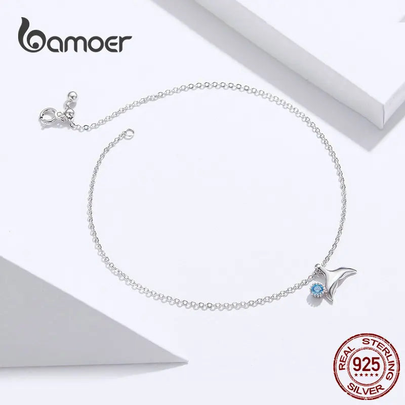 Blue Ocean Mermaid Bracelet for Ankle 925 Sterling Silver Fish Tail Foot Anklets Bracelets for Leg - Madeinsea©