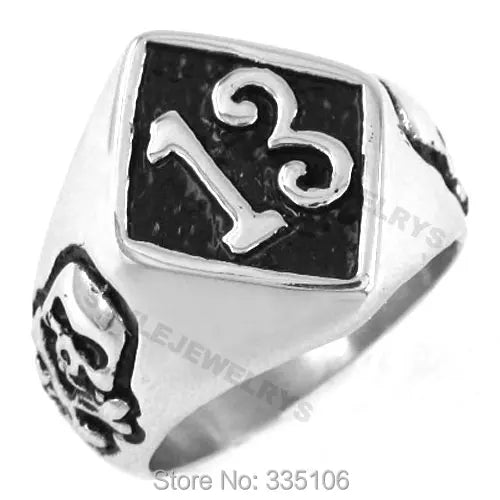 Fashion Number 13 Ring Stainless Steel Jewelry Classic Skull Biker Mens Ring Gift SWR0175