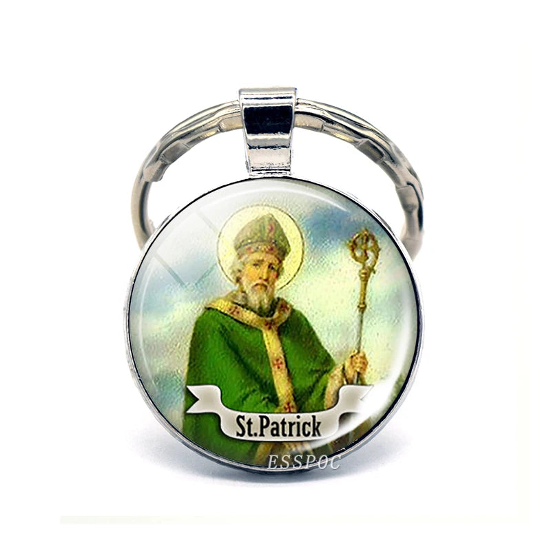 Porte-clés Saint Patrick Sainte Vierge Marie Porte-clés Saint Porte-clés couleur argent Porte-clés Bijoux catholiques Cadeaux de la Saint-Patrick