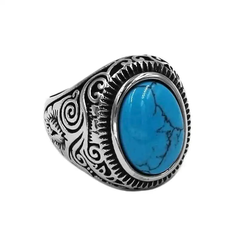 Wholesale Charm Blue Stone Rings Stainless Steel Jewelry Fashion Indian Style Biker Ring For Men Women SWR0910A