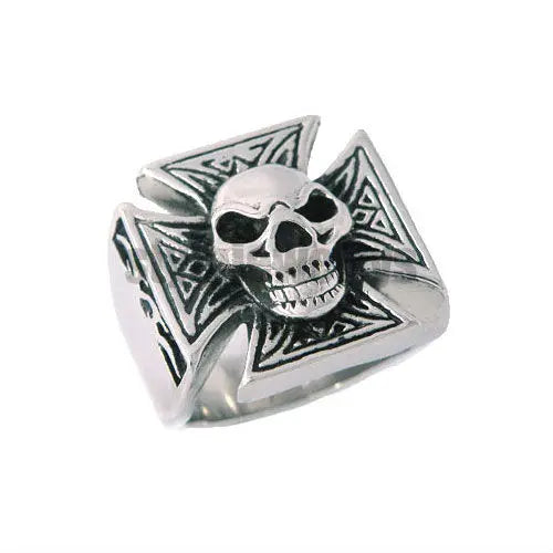 Classic Cross Skull Ring Stainless Steel Jewelry Heavy Punk Cross Biker Mens Ring SWR0004A