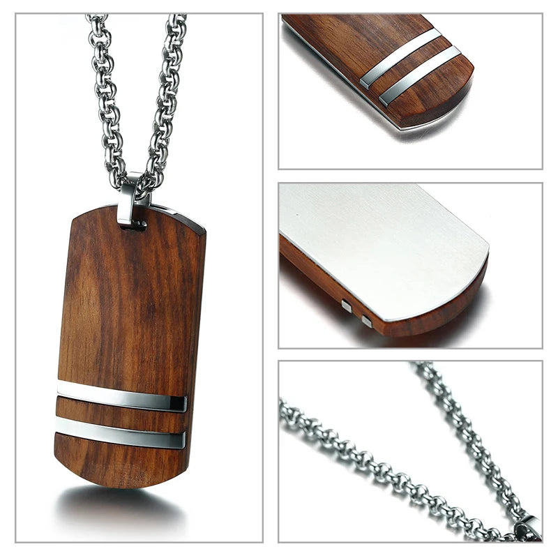 Vnox Top Rosewood Men Necklace Unique Qualified Wooden Pendants & Necklaces Stainless Steel Jewelry Adjustable Chain 22-24"